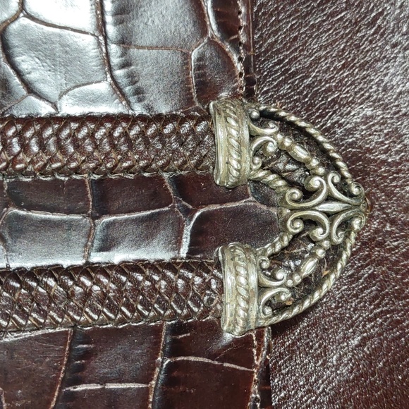 Brighton Croc Embossed Leather Convertible Clutch/Crossbody Organizer Bag - Picture 3 of 12